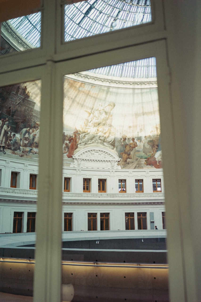 View through window to dome interior, layered framing