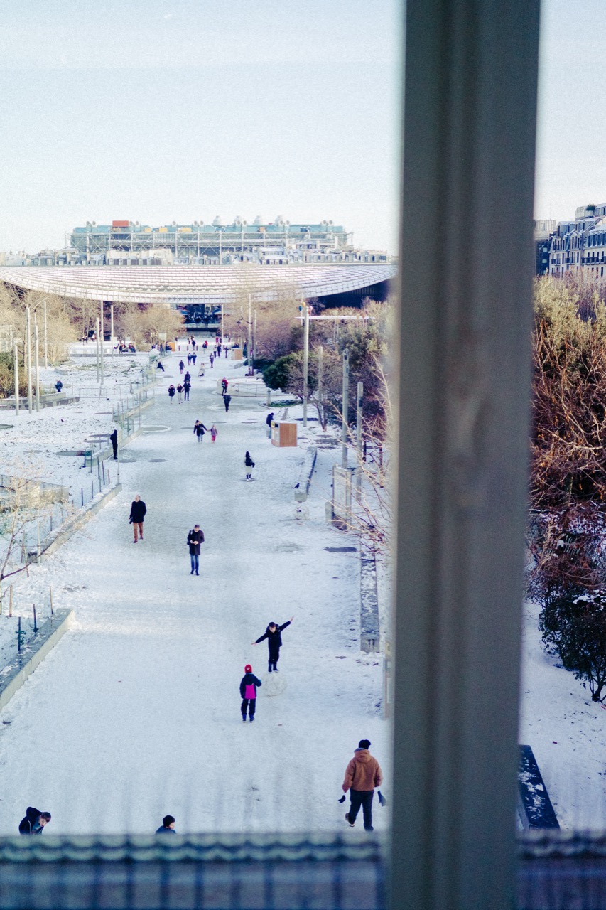 Les Halles seen from above through a window